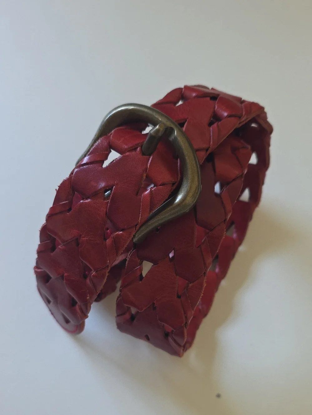 Woven Red Leather Women's Belt